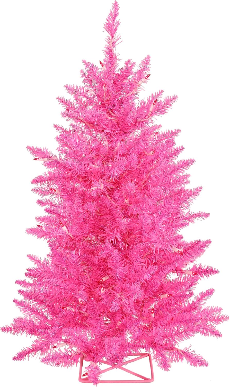 Vickerman 2' Hot Pink Artificial Christmas Tree, Pink Dura-lit LED Lights - Faux Christmas Tree - Seasonal Indoor Home Decor