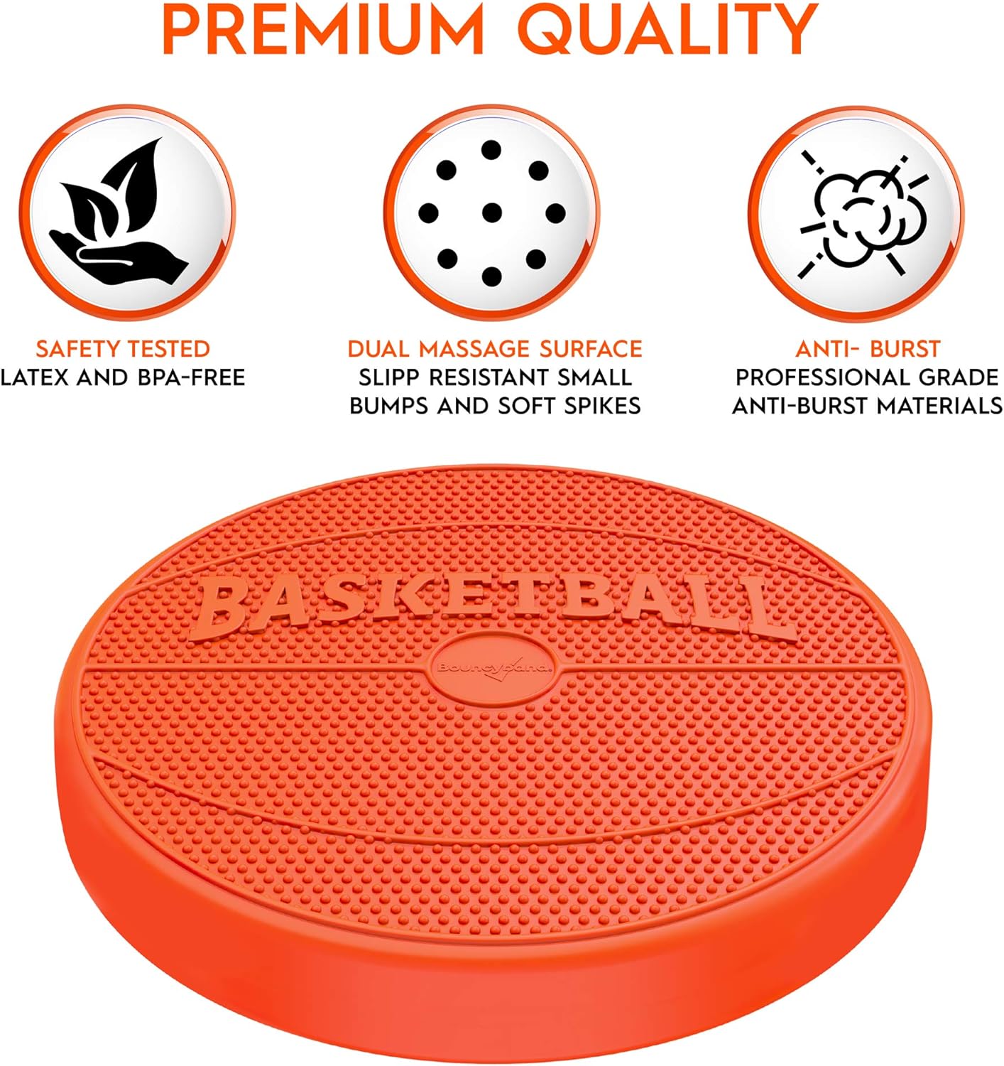 Shaped Wiggle Seats by Bouncyband–Orange Basketball, 13”x13”x2.2” –Inflatable Sensory Cushion for Kids, Improves Student Productivity and Focus, Comes with Easy-Inflation Pump to Customize Firmness
