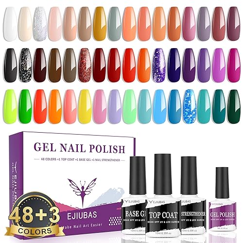 Esmalte de uñas de gel 51 botellas de larga duración más de 30 días kit de esmalte de uñas de gel 48 colores con capa superior de gel brillante capa