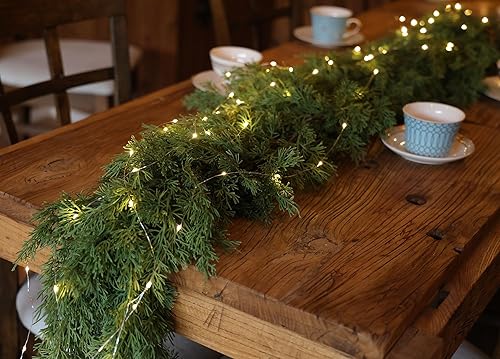 Miniatura 17 de Guirnalda de Navidad artificial de PARTY JOY de 6 pies con cadena de luces LED, guirnalda de ciprés de aguja de pino para decoración de vacaciones