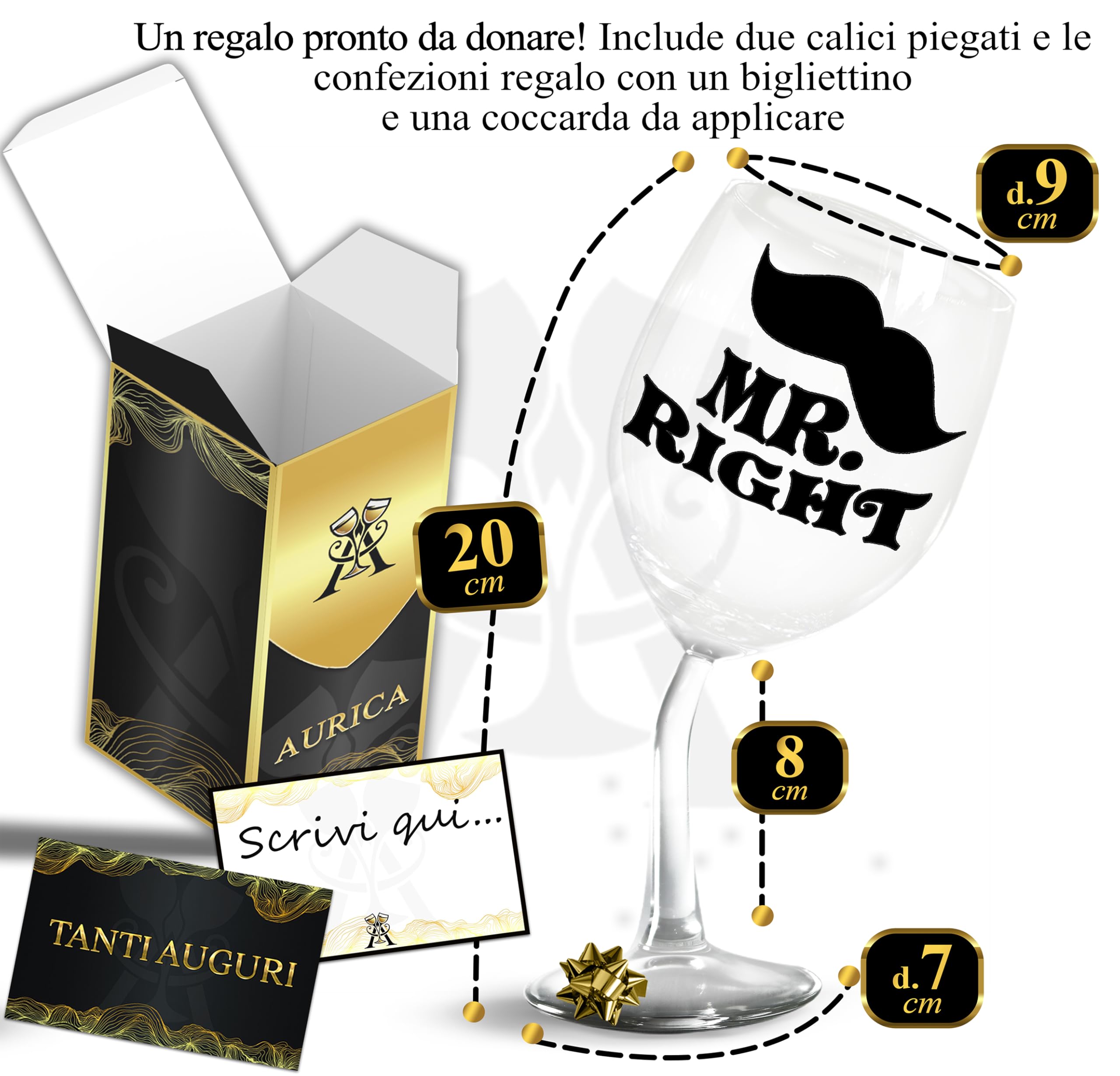 Calici Vino Personalizzati MR & MRS RIGHT – Calici Coordinati Per Brindare Insieme Con Ironia - Regalo Di Coppia Per San Valentino Con Bicchiere Piegato E Confezione Regalo Inclusa