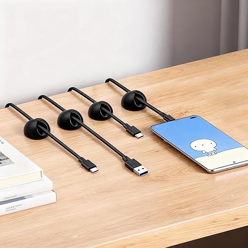 Miniatura 3 de Ortarco Clips organizadores de cables de cable, paquete de 4 soportes de cable de carga con soporte para regleta de alimentación para escritorio,