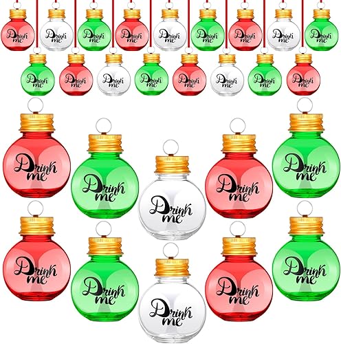 21 bolas de alcohol de Navidad, adornos de árbol de alcohol rellenables de Navidad, pequeñas bolas de Navidad transparentes, adornos rellenables de