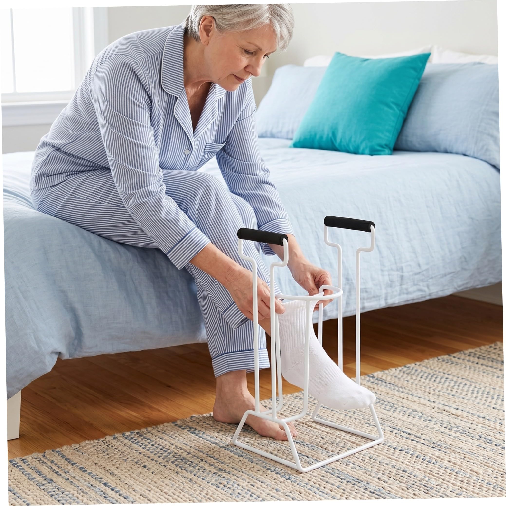 Ayuda para Poner Calcetines, Ayuda Calcetines, sin Agacharse, Mango Ajustable, Hierro, Espuma y Plástico, 36x21x17,3cm, para Personas Mayores en Silla de Ruedas Casa