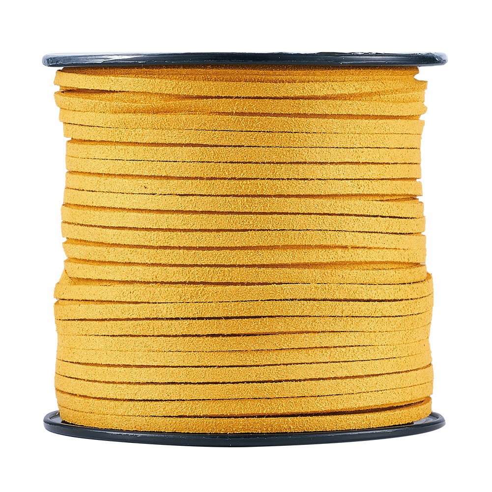 PandaHall 98 Yards 3mm Faux Suede Cord Flat Faux Leather Cord Beading String Rope Thread for Bracelet Necklace Jewelry Making DIY Craft(Gold)