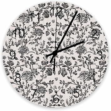 Farmhouse Black Wall Clock Silent Non Ticking Vintage Flower Leaf Botanical Plant Large Wall Clocks Battery Operated Decor for Home Kitchen Living Room Bathroom Office School Bedroom, 10 Inch