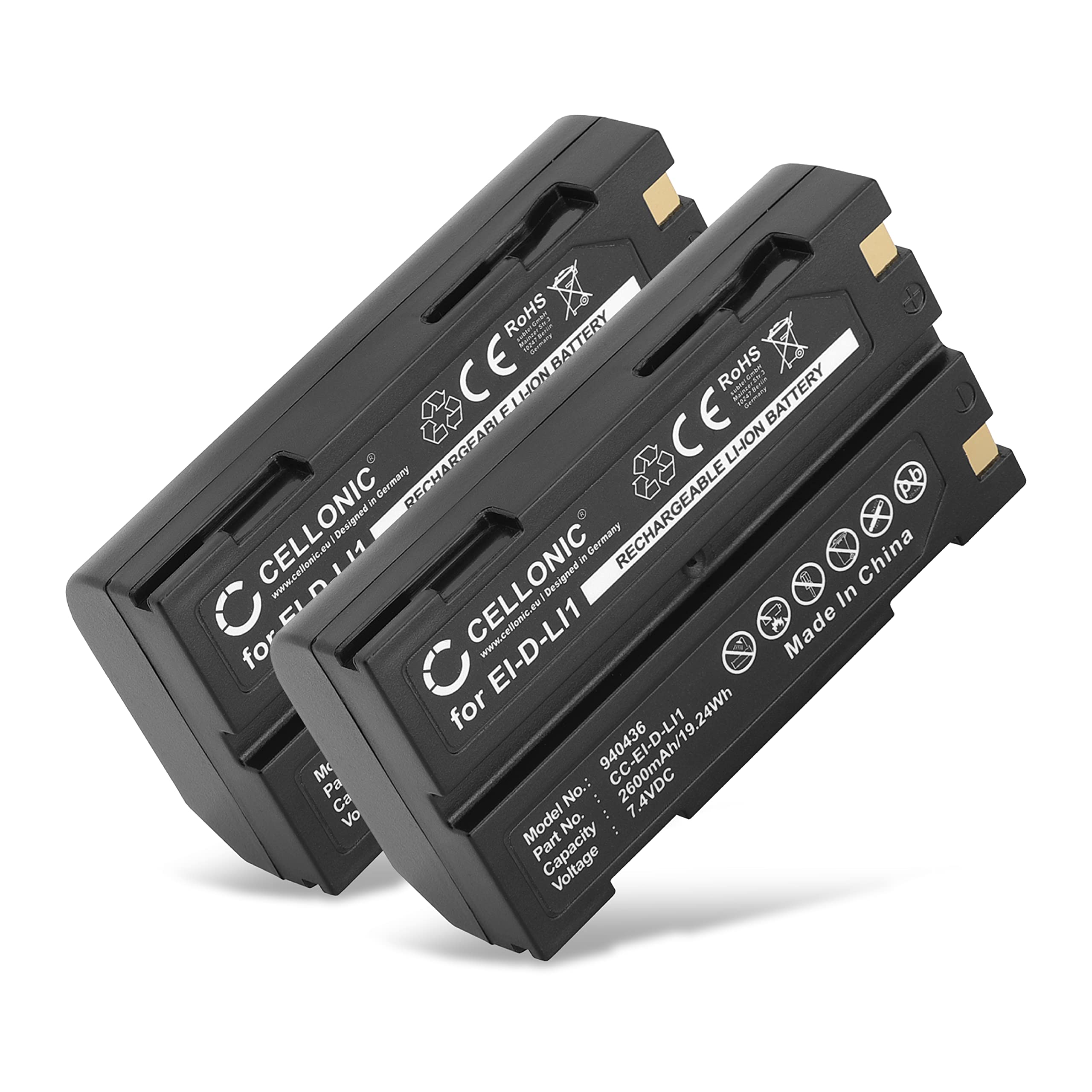 CELLONIC, Batería para Tecnología doméstica, Compatible con Trimble EI-D-LI1, R4, Photosmart 5800, MT1000 (7.4V, 2600mAh) 2 Unidades