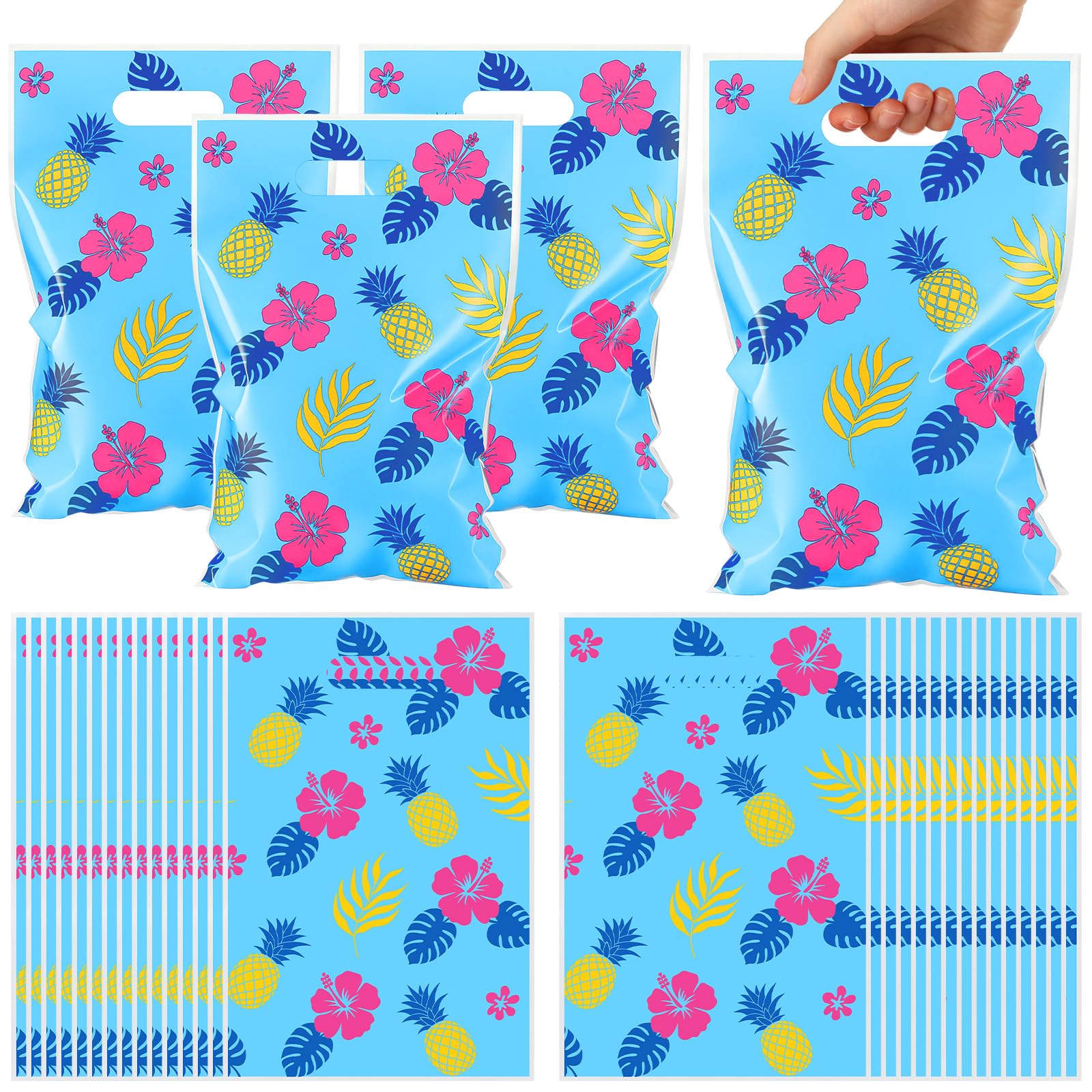 Eccliy 30 Pcs Hibiscus Party Favor Bags with Handles Cartoon Hawaiian Themed Goodie Treat Gift Bags for Birthday Summer Tropical Party Supplies Decorations — image 1