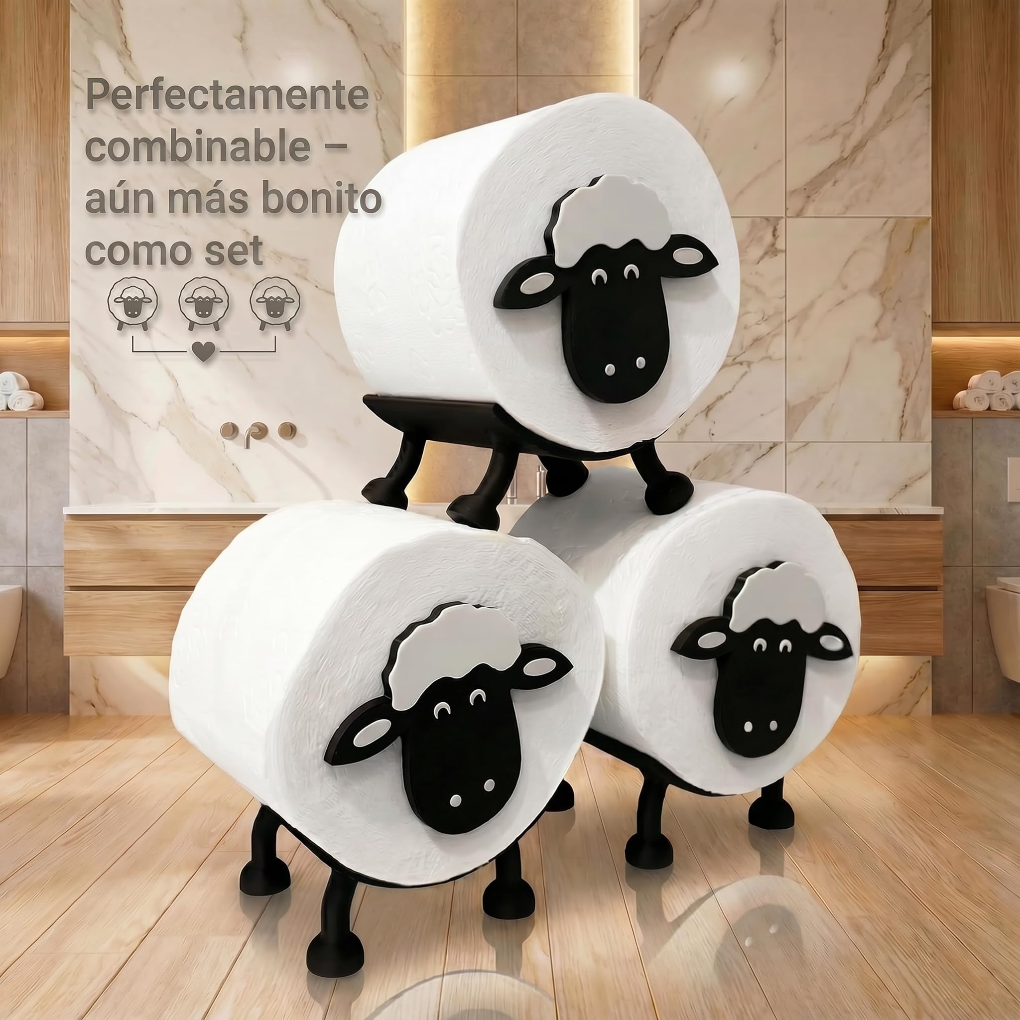 Portarrollos de papel higiénico de oveja, juego de 6 unidades – Soporte apilable para rollos de 38 – 42 mm – Divertido soporte para rollos de papel higiénico para inodoro y baño decoración | R-Satz
