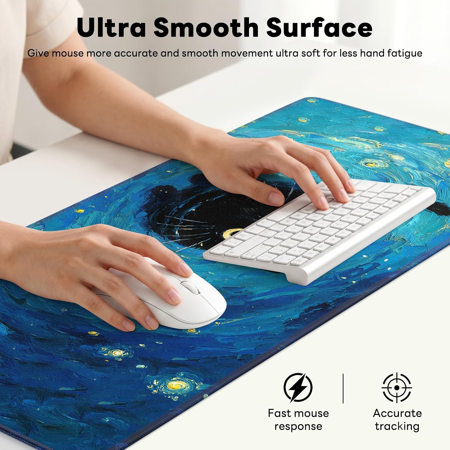 Gaming Mouse Pad, Extended Desk Mat, Stitched Edges, Non-Slip Base