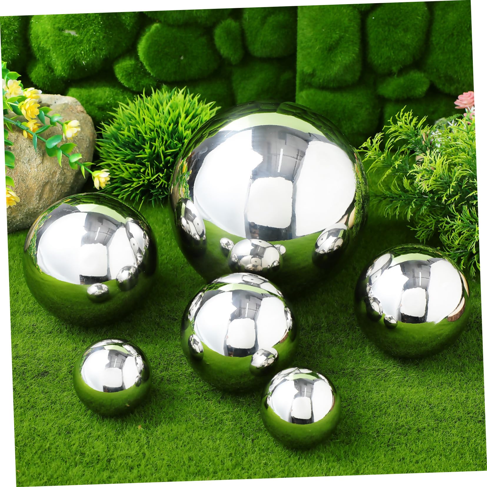 Sosoport 6 Pezzi Sfere Decorative da in Acciaio Riflettente Cava e Leggera per Esterni Decorazione Cortile Patio Dimensioni
