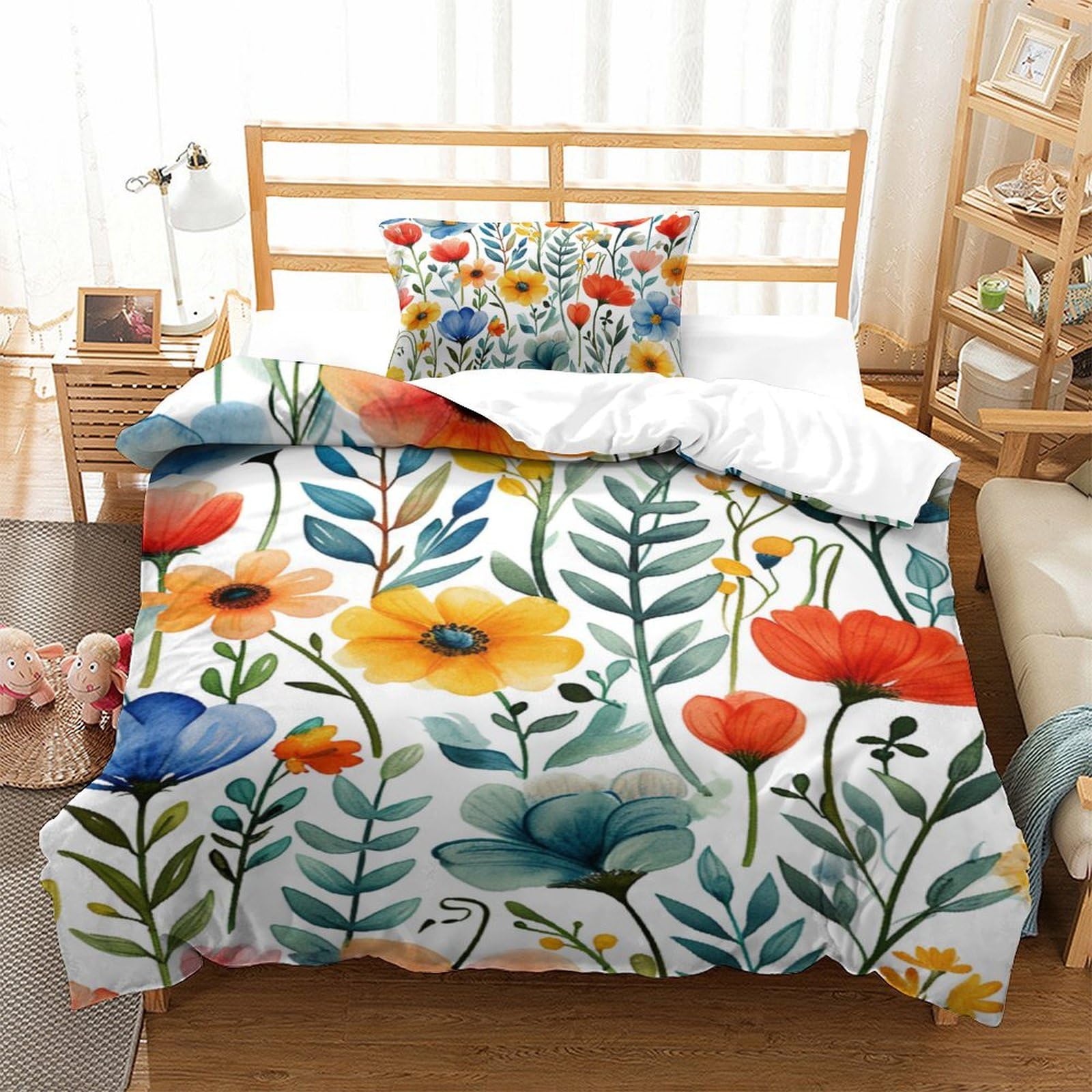 Ensemble de literie aquarelle fleurs avec impression 3D haute définition en microfibre douce