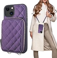 Vista 12 de Bocasal Funda tipo cartera cruzada para iPhone 13, con bloqueo RFID, de piel sintética, con cremallera, funda tipo cartera con función atril