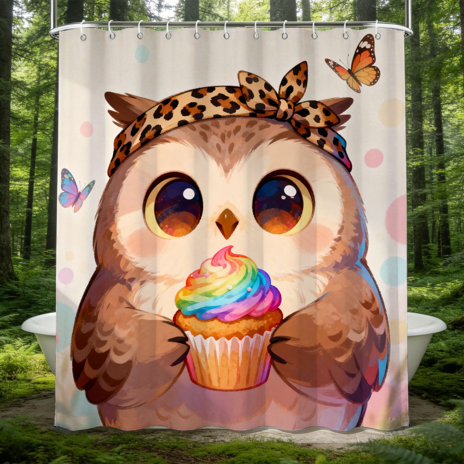 Hongduo 3D Cartoon Owls Shower Curtain for Stalls Bathtubs Cute Style Bathroom Decor Shower Curtain Set Polyester Fabric Waterproof 120x180cm/48X71 Inch with Hooks