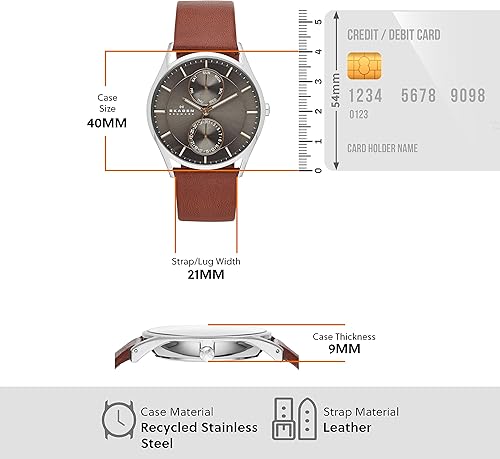 Vista 5 de Skagen Holst - Reloj de cuarzo de acero inoxidable para hombre estilo casual, SKW6086., talla única , Cuero marrón
