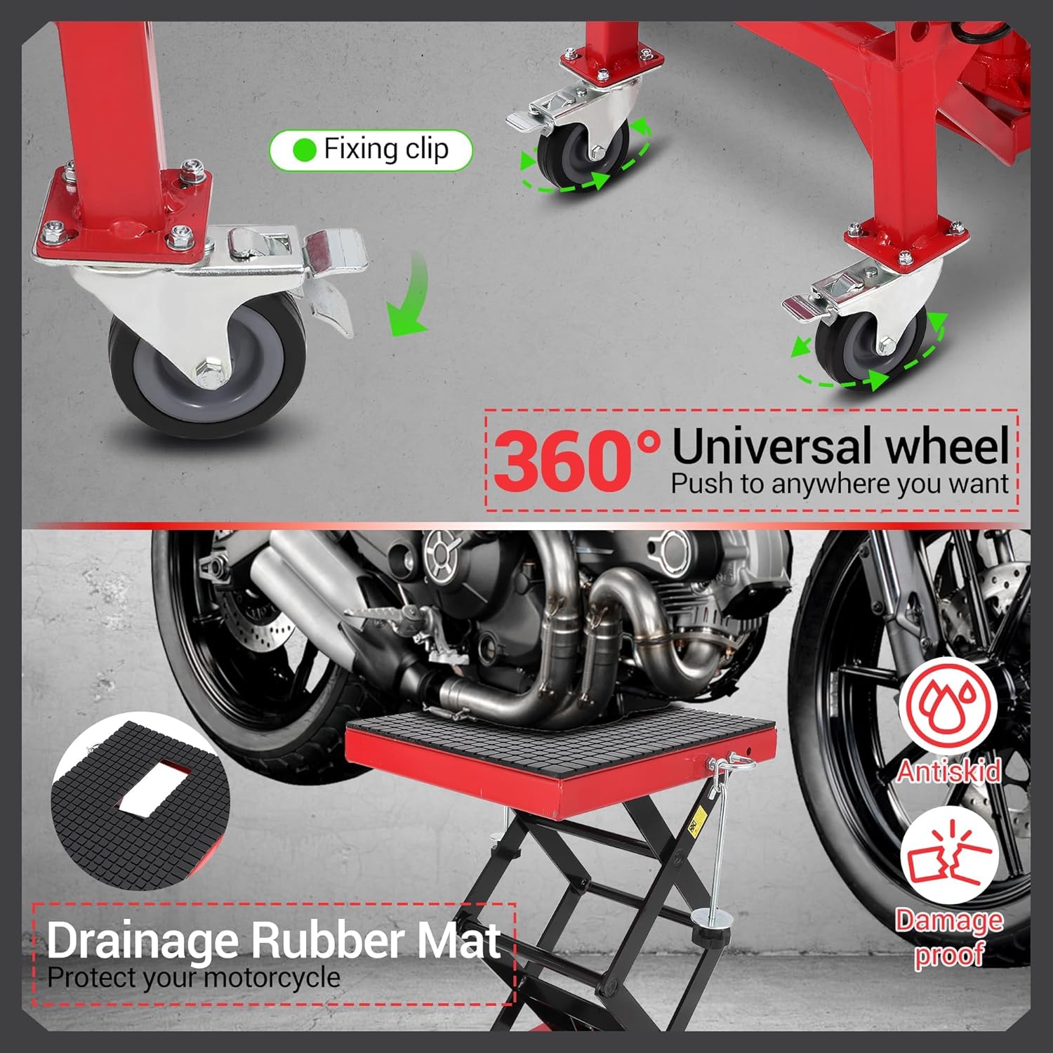 350 lbs Hydraulic Lift Jack,Heavy Duty Hydraulic Motorcycle Lift Jack Table,Scissor Lift Stand Foot Operated ATV Dirt Bike Scissor Stand with 4 Wheels, Lifting Range 13.78-34.25 Inches