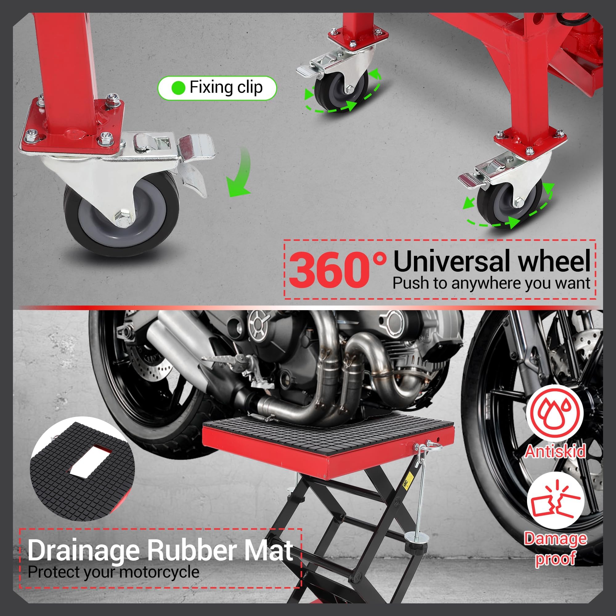 Sollevatore idraulico per moto 158,8 kg altezza sollevamento 35-87 cm pedana piattaforma ruote bloccaggio ATV