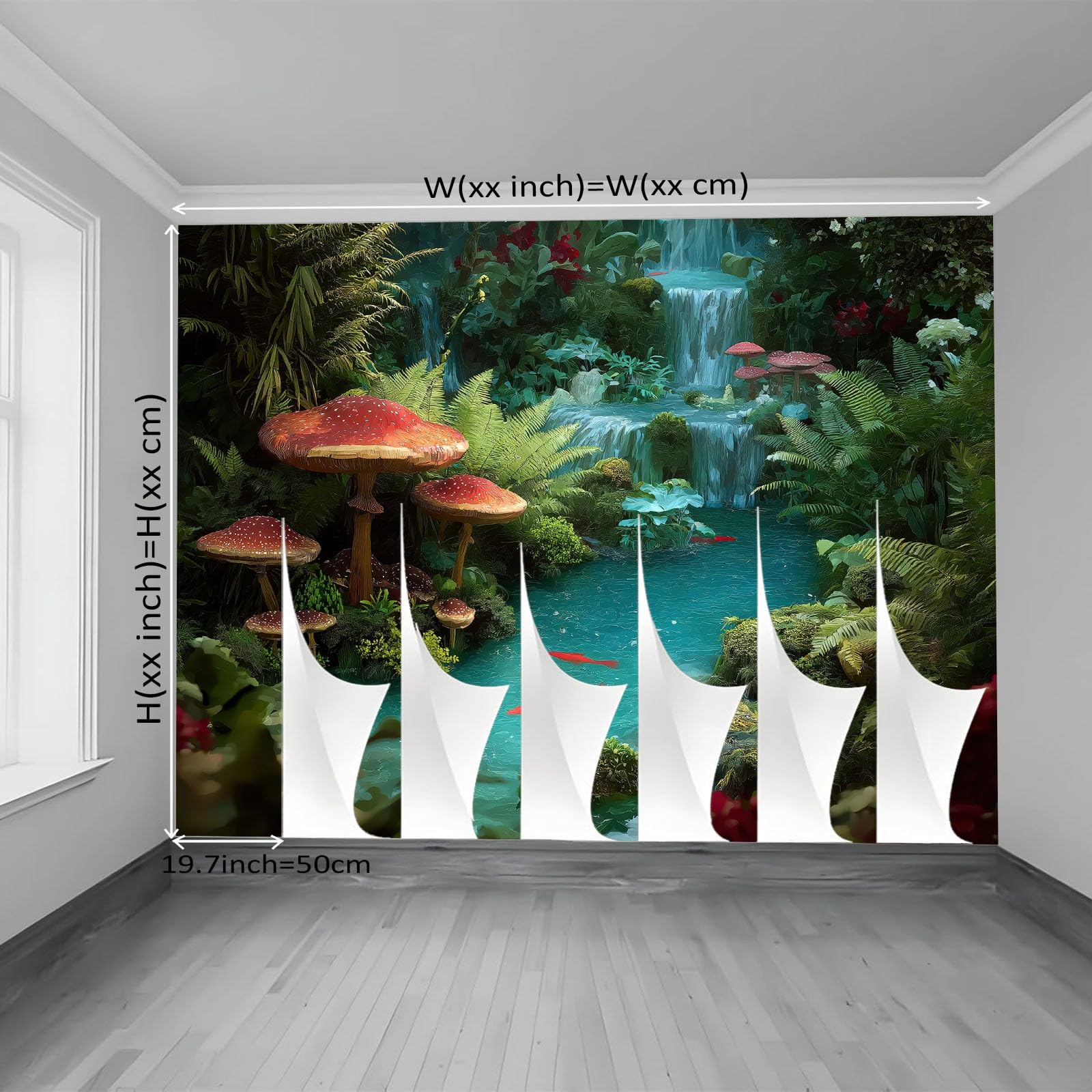 Générique Tajemnica Panoramiczna tapeta - wzór paproci ogród tapeta plakat fototapeta z włókniny 350 x 256 cm, ciemnozielona fototapeta fresk do salonu sypialnia kuchnia tło telewizora