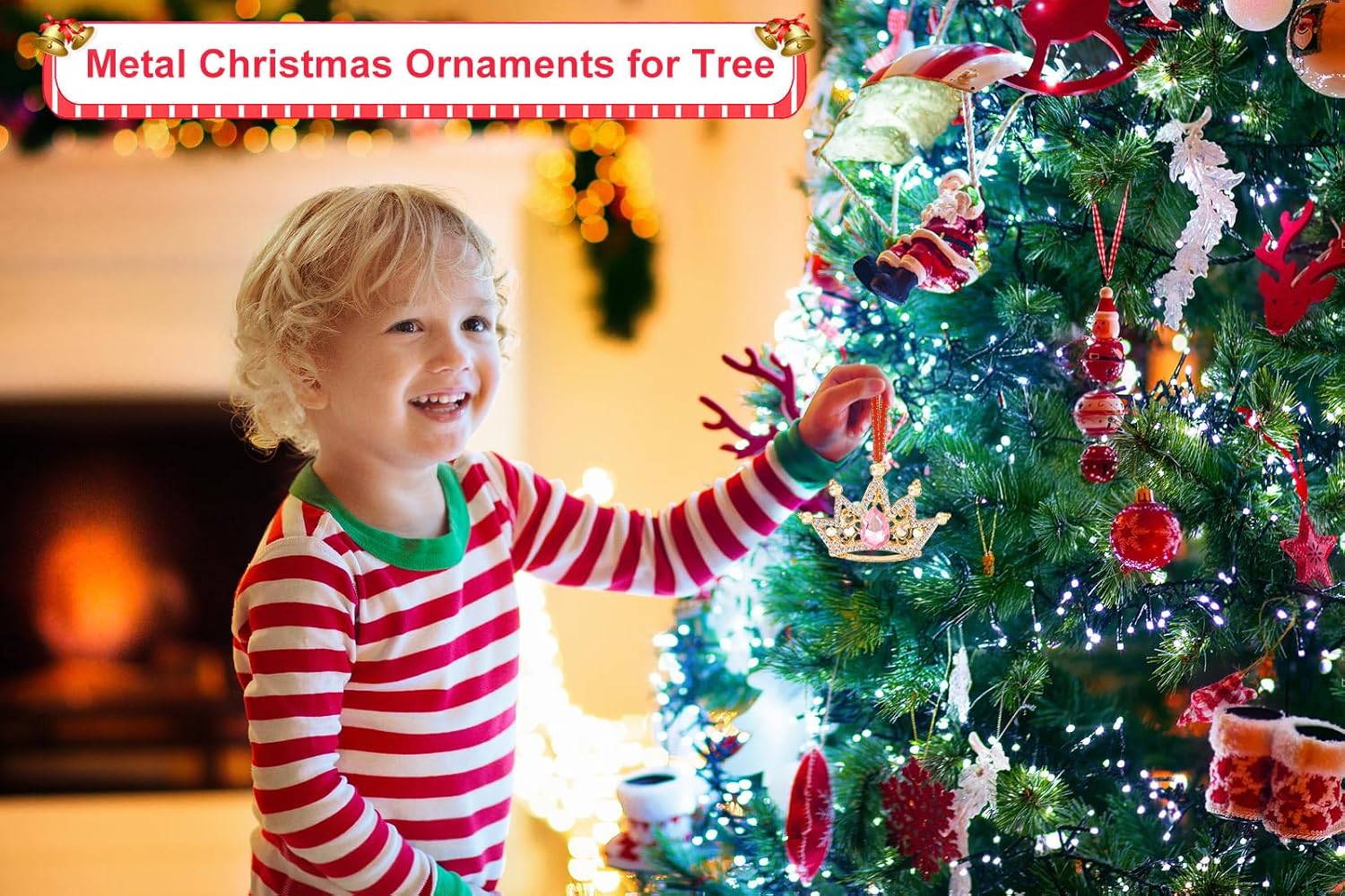 Crown Christmas Ornaments - Metal Crown with Rhinestones Ornaments for Christmas Tree,Keepsake Gifts for Girls Women Friends Sisterhood Kids - Image 2