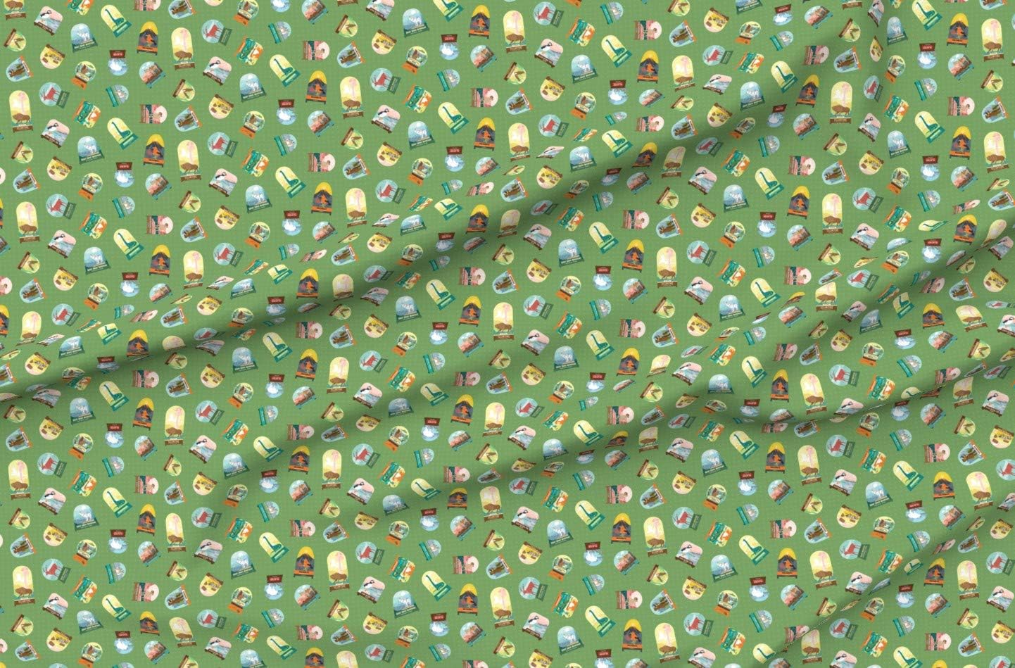 Spoonflower Fabric - Small Scatter Forest Green Water Recreation Camping Printed on Organic Cotton Sateen Fabric by The Yard - Sewing Quilting Apparel Home Decor