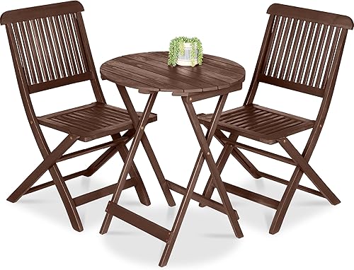 Best Choice Products Juego de 3 piezas de madera de acacia, muebles de patio plegables para patio trasero, balcón, terraza con 2 sillas, mesa de