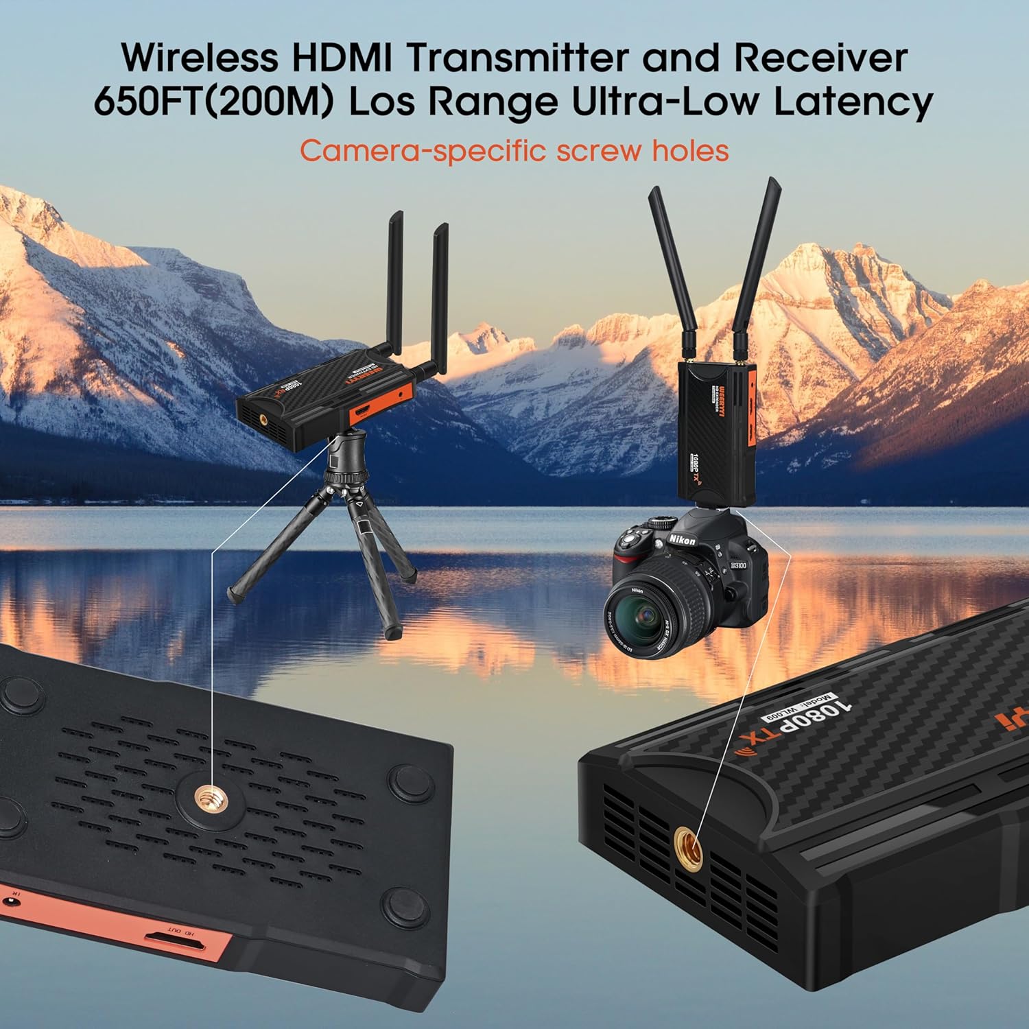 Wireless HDMI Transmitter and Receiver, Wireless HDMI Extender Kit with Loop-Out, IR Support, 2.4/5.8GHz 1080P Full HD 820ft/250M, for DSLR Camera Projector Laptop Church Home Office