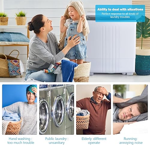 Miniatura 3 de COSTWAY Lavadora portátil, doble tina con capacidad de 21 libras, lavadora (14.4 libras) y giratoria (6.6 libras), máquina de lavandería con pomos