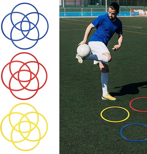 Miniatura 8 de Uxsiya Anillos de entrenamiento de velocidad y agilidad, anillos de entrenamiento de 15.7 pulgadas, buena dureza, color brillante, 12 piezas de