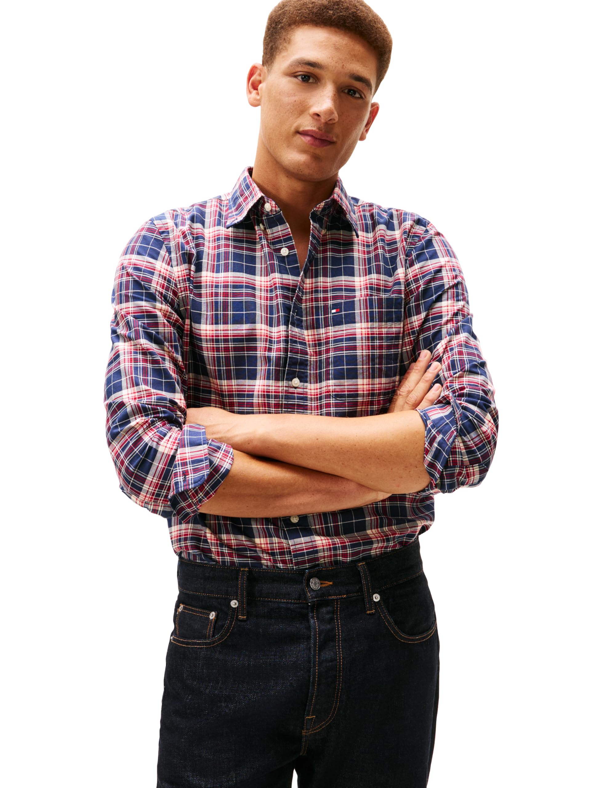 Tommy Hilfiger Men's Long Sleeve Oxford Shirts in Regular Fit, Men's Button Down Shirts, Also Available in Big and Tall