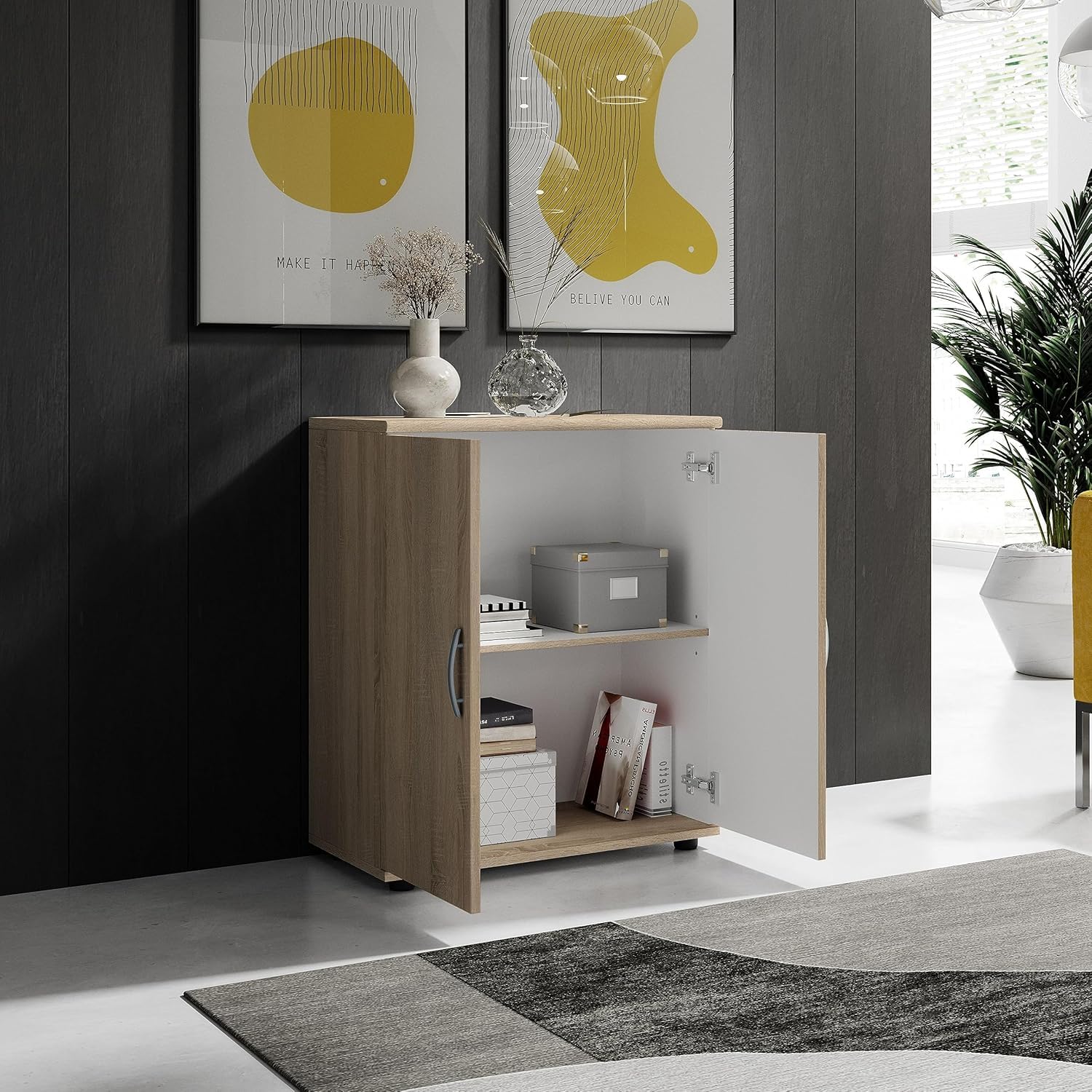 Mobile multiuso moderno | 2 ante e ripiano interno | Armadietto salvaspazio per Soggiorno, Sala da Pranzo, Corridoio e Ingresso | 60x30x70 cm (LxPxH) Rovere