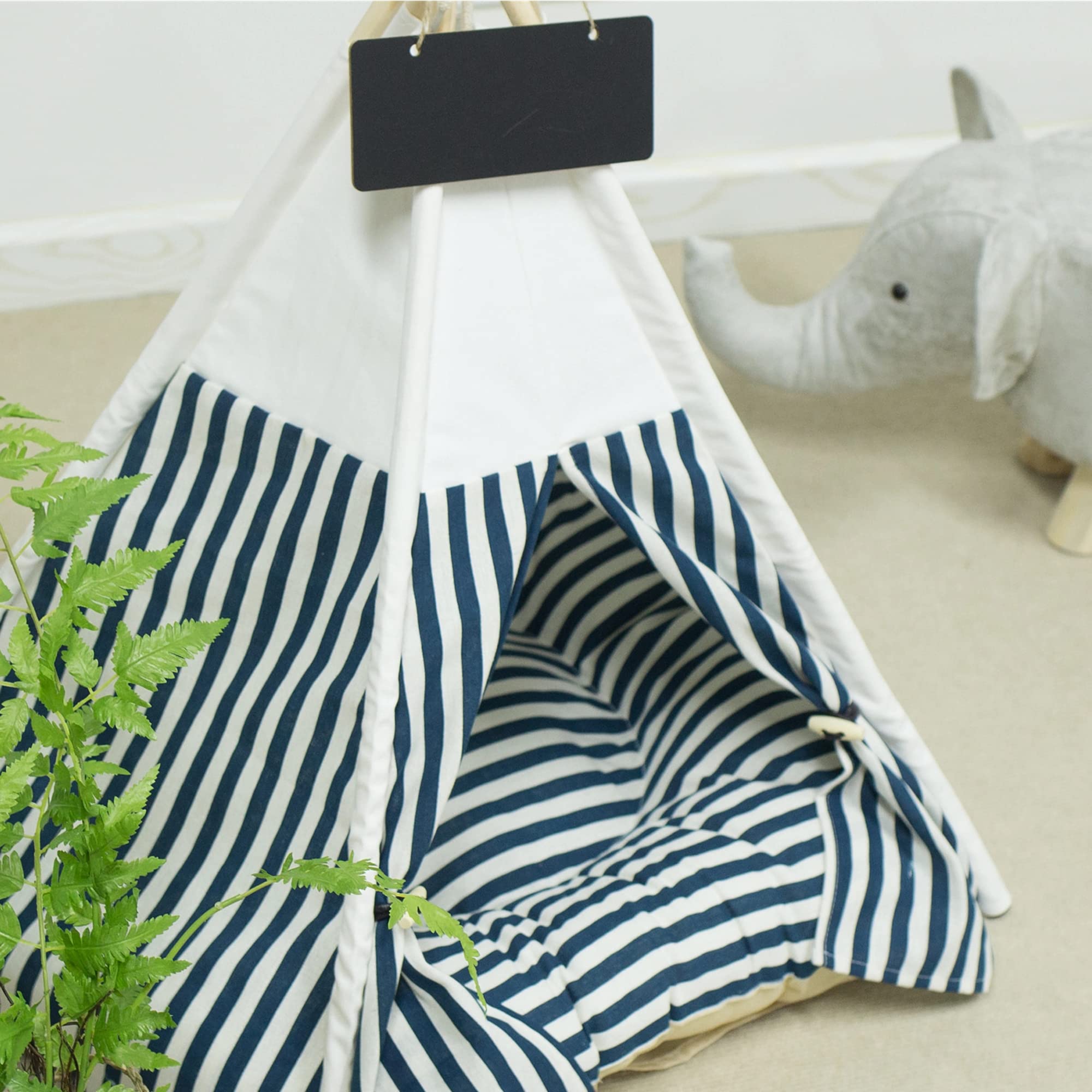 SEOUGEE Tienda de campaña para perros y gatos, lavable y extraíble, lona de algodón, cama para perros y gatos, con cojín, interior y exterior, caseta para mascotas y casa de juegos, portátil y