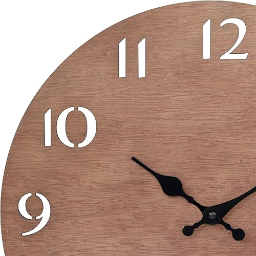 Miniatura 4 de Stonebriar Modern Natural Wood 14 Inch Round Hanging Wall Clock with Cut Out Numbers, Battery Operated, Brown
