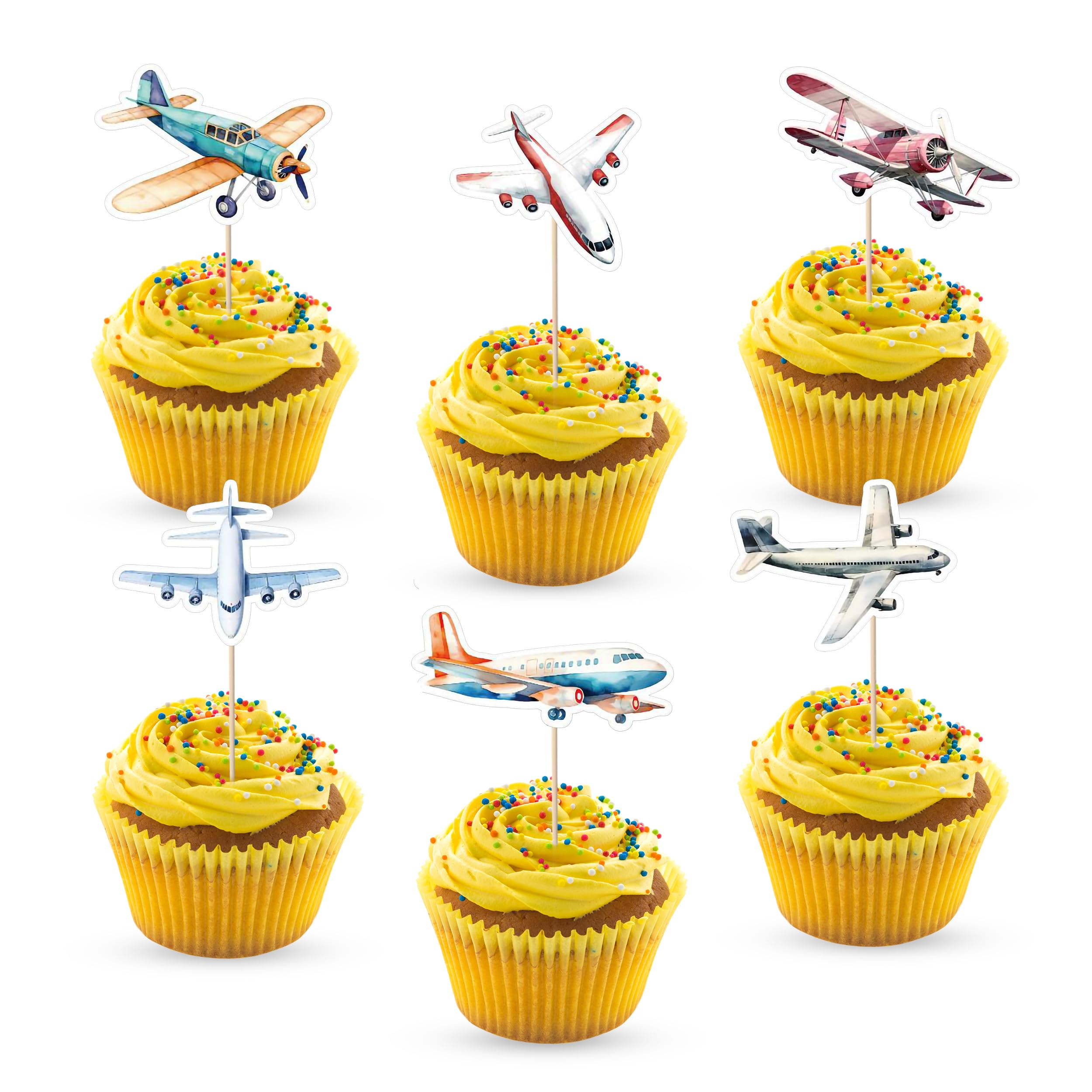 36 PCS Glitter Airplane Cupcake Toppers – Aviation Fighter Theme Baby Shower & Birthday Party Cake Decoration Supplies