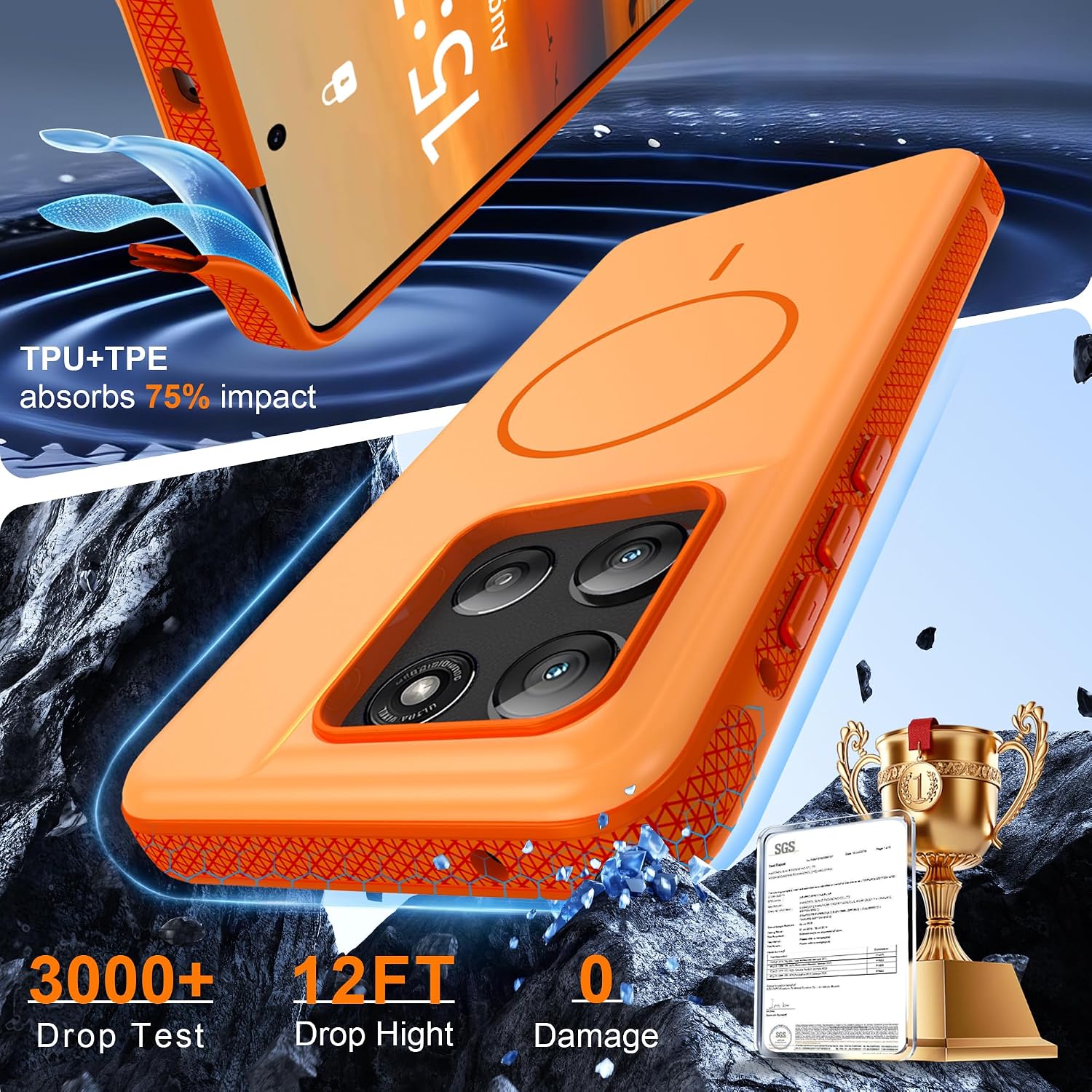Jshru for Motorola Moto G Stylus 2026 Case: Moto G Stylus 5G 2025 Case with HD Screen Protector X2 [Compatible with MagSafe], Slim Anti-Slip Shockproof Cell Phone Cover for Moto G Stylus 2026 - Orange image 4