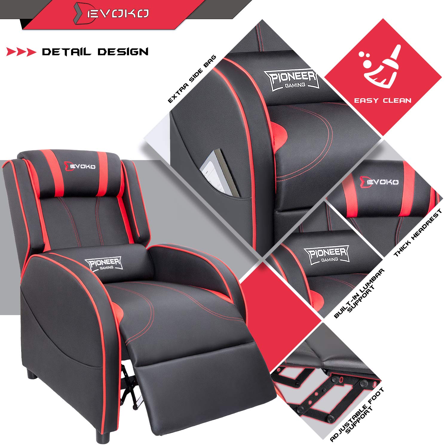 Devoko Massage Gaming Recliner Chair PU Leather Home Theater Seating
