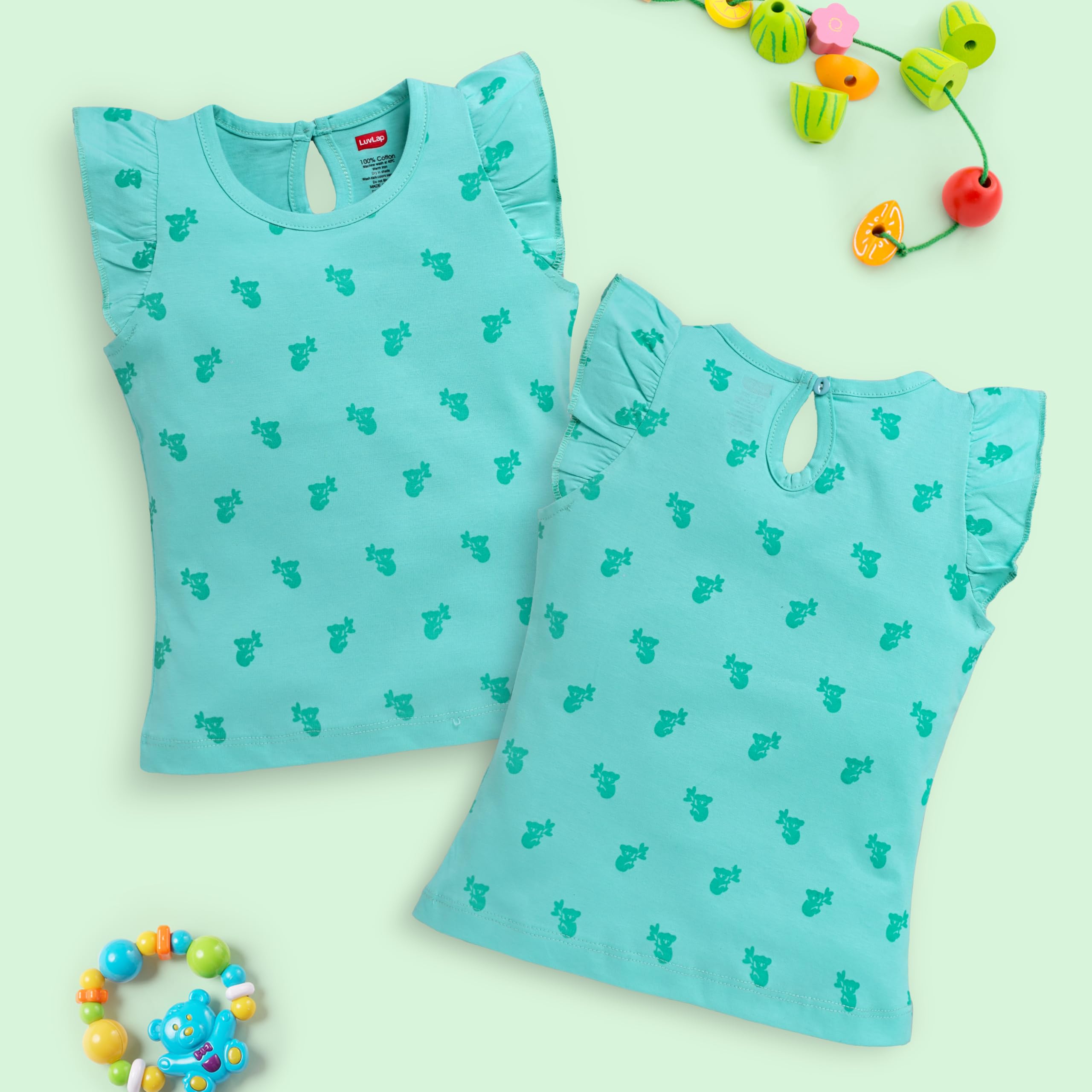 LuvLap Baby Girls Pack of 5 Half Sleeve Top 100% Cotton, M (3 to 6 Months)