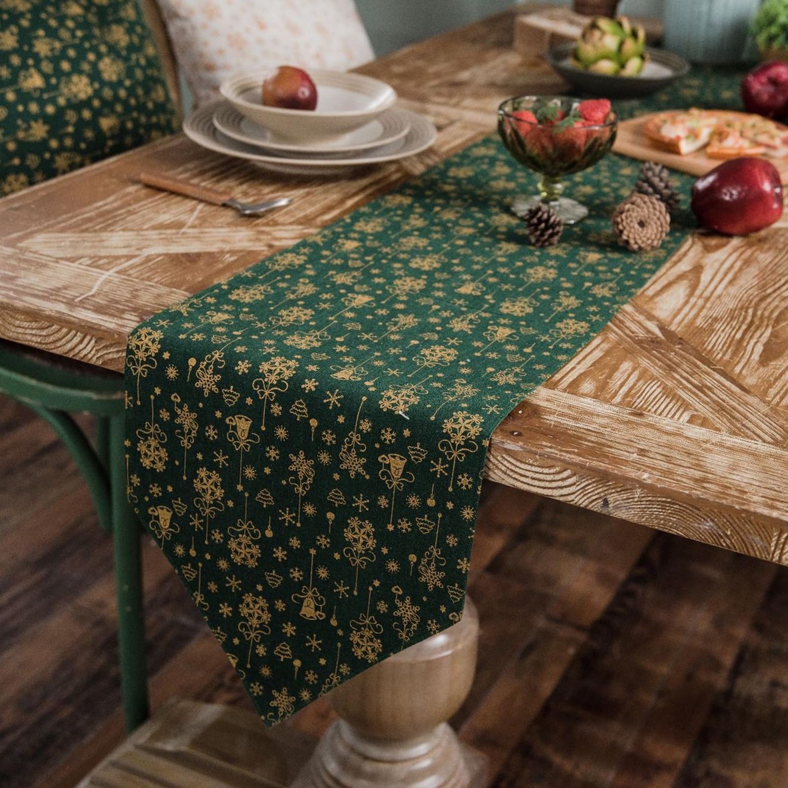 Tischläufer Baumwollleinen Landhausstil, Tischläufer Wohnzimmer 30x180 cm, mit Weihnachtlichem Motiv
