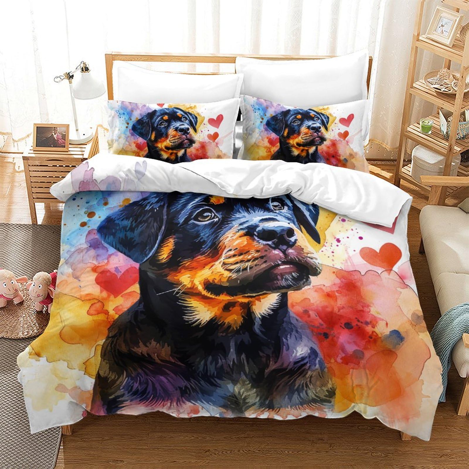 Parure de lit chien Rowena housses de couettes 3 pièces double
