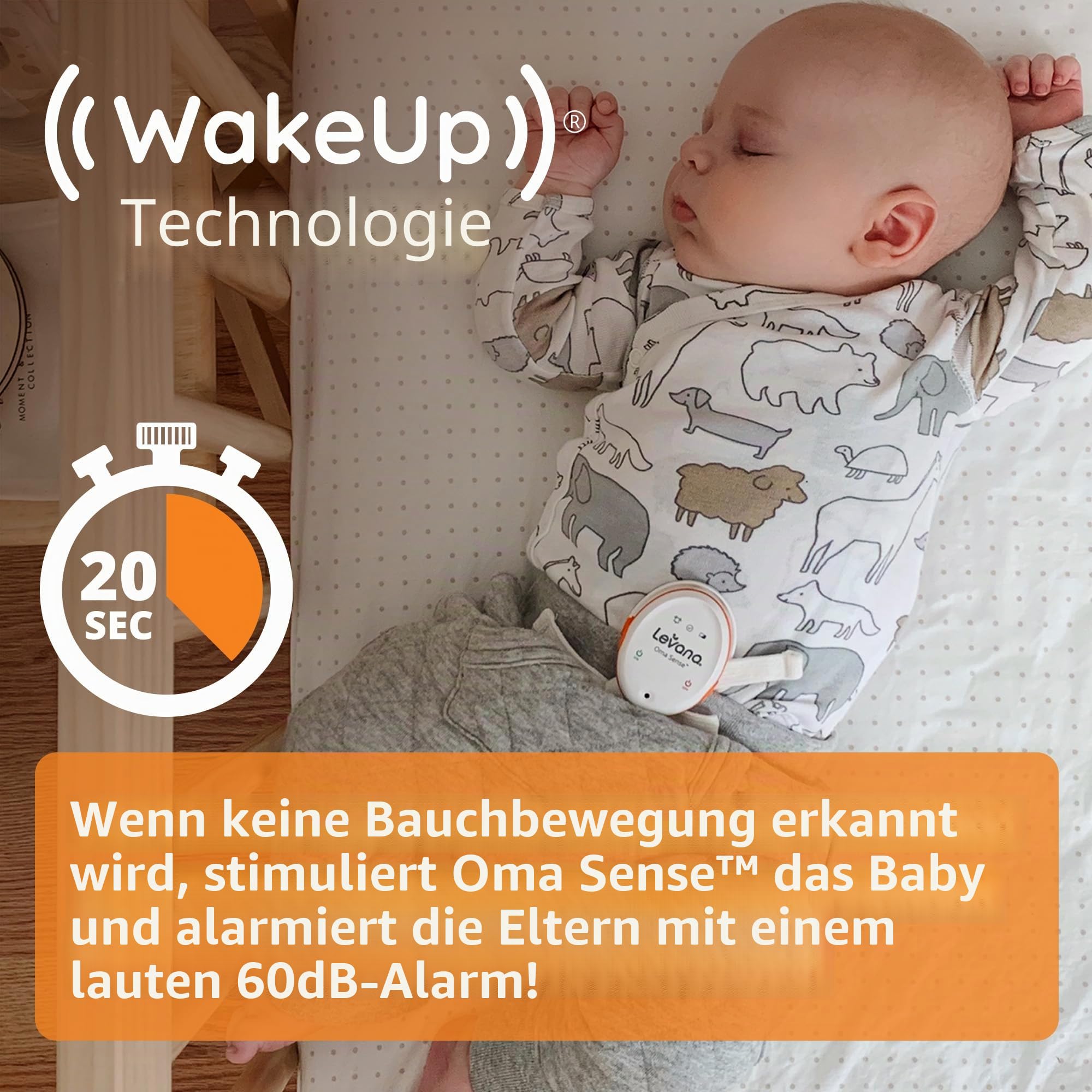 Levana Oma Sense, Biometrischer Monitor, Atmungsmonitor, Orange, Weiß