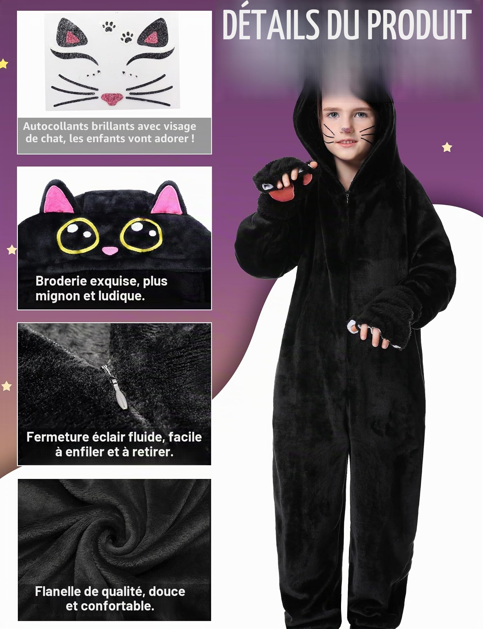 Deguisement Chat Fille, Unisexes Enfants Costume chat, Chat Combinaison, Deguisement Chat Halloween Fille, Toison Animal Combinaison Déguisements