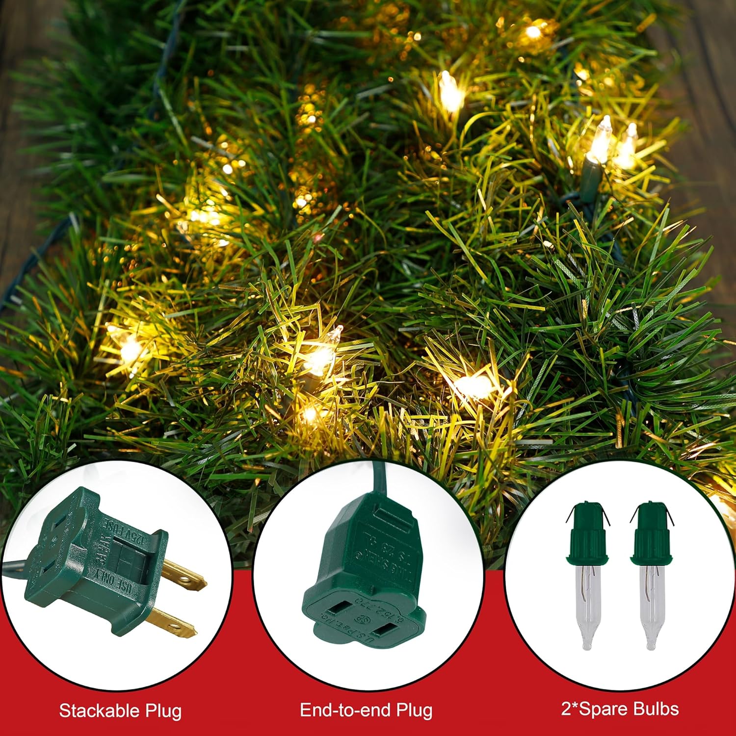 Biswing 15FT Pre-lit Christmas Green Garland Upgrade, Lighted Artificial Pine Garlands with 35 Count Clear Lights, Connectable & Light Up for Indoor Outdoor Home Winter Holiday New Year Decorations - Image 6