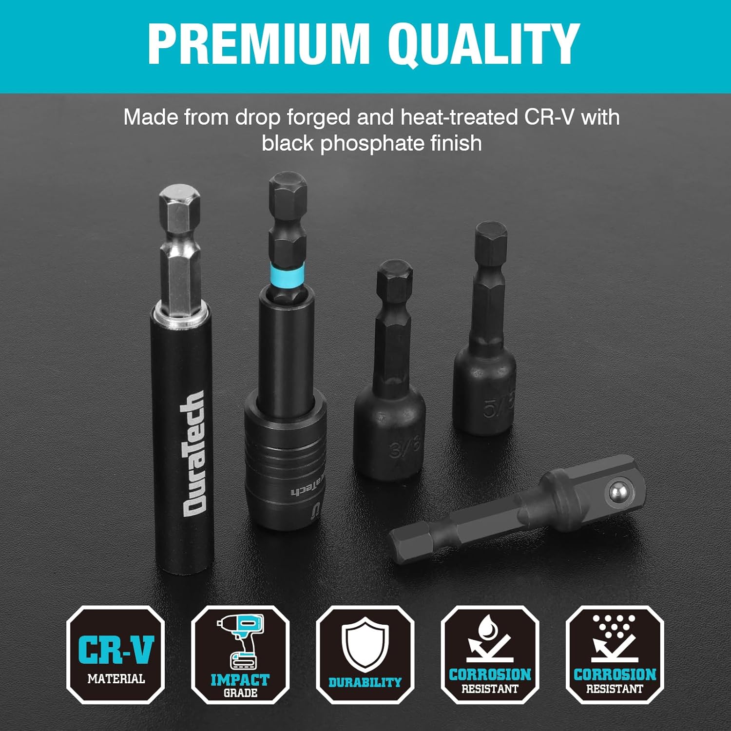 DuraTech 53 PCS Impact Screwdriver Bit Set with Tough Case, S2 Steel Security Torx Bit Set, CNC Machined Tips, 1" & 2" Long Impact Bits with extendable bit holder and magnetic nut driver