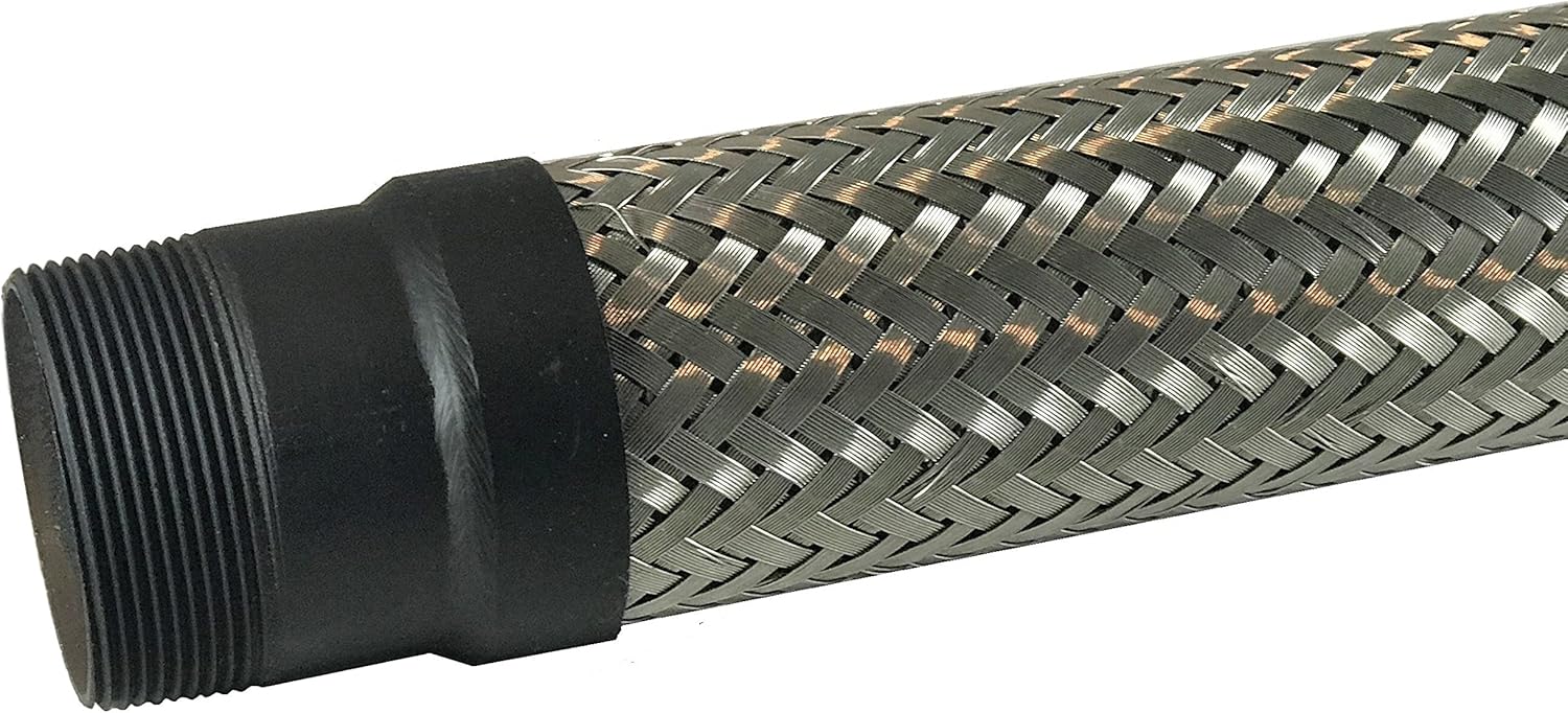 INDUSTRIAL GRADE HEAVY DUTY FLEXIBLE METAL HOSE CONNECTOR (MADE IN USA) 2 MALE NPT ENDS x 24 inch TOTAL LENGTH STAINLESS STEEL BRAIDED FLEX