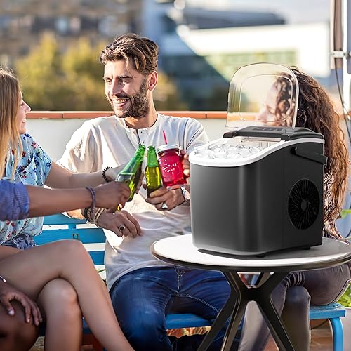 Vista 7 de AGLUCKY Encimera para hacer hielo, máquina portátil para hacer hielo con asa, máquina de hielo autolimpiante, 26 libras/24 horas, 9 cubitos de hielo