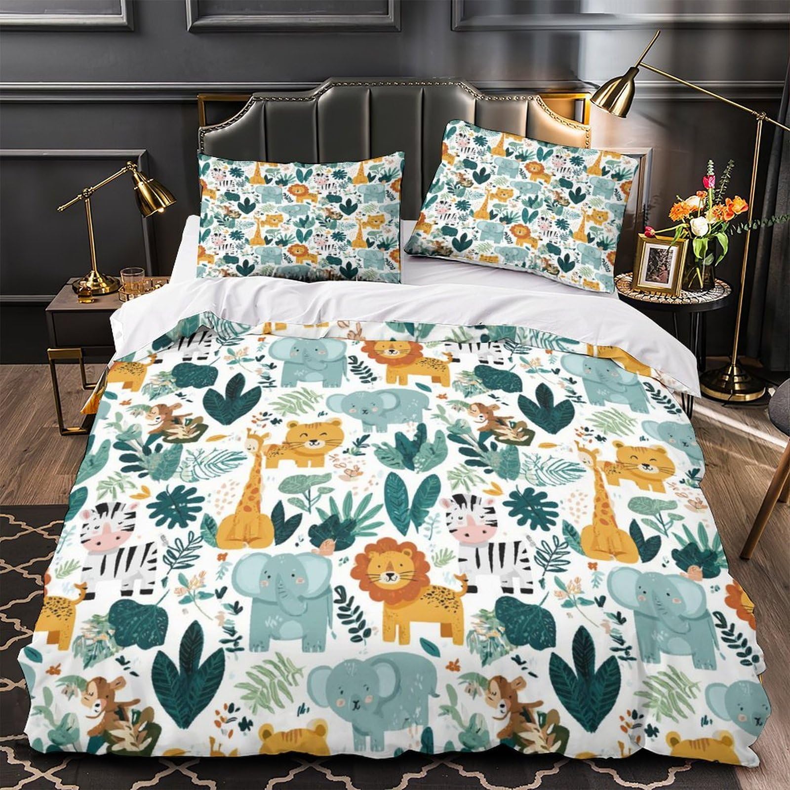 Parure de lit animaux de la jungle 135x200cm housse de couette single