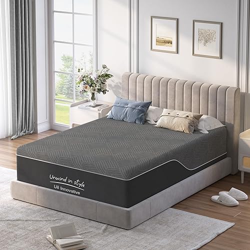 Full Size Memory Foam Mattress, 12 Inch Green Tea Full Size Mattress for Pressure Relief, Medium Firm Bed in a Box, CertiPUR-US Certified & Fiberglass Free, Washable Cover, Black & Grey