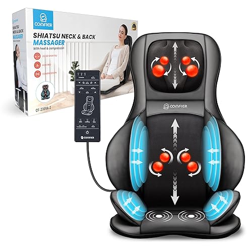 COMFIER Neck Back Massager with Heat, Shiatsu Massage Chair Pad 2D/3D Kneading & Compression Massager, Full Body for and Back,Shoulder,Thighs,Gifts Mom,Dad, Black, 1.0 Count - Black