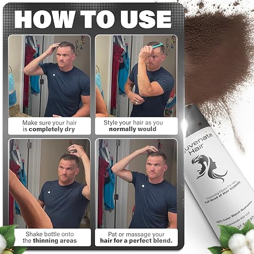 Miniatura 6 de Fibras para adelgazar el cabello (marrón claro), polvo de cabello indetectable para hombres y fibras 100% naturales para construir el cabello,