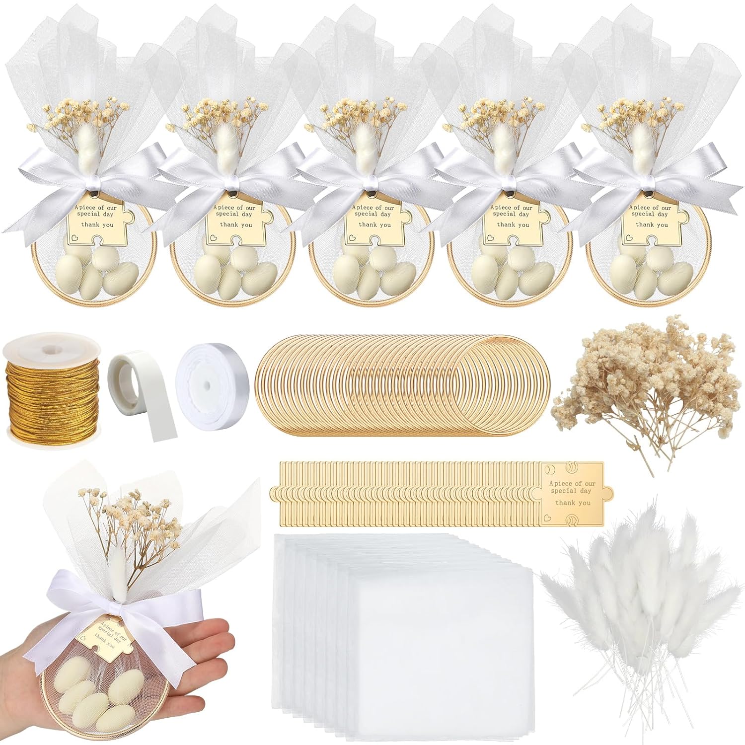 AceOrbit 50 Sets Wedding Almond Candy Favors for Guests Include Ring and Tulle Bag DIY Marzipan Souvenirs for Engagement Bridal Shower Italian Wedding Tradition Gift, No Almond Candy(Acrylic Puzzle)
