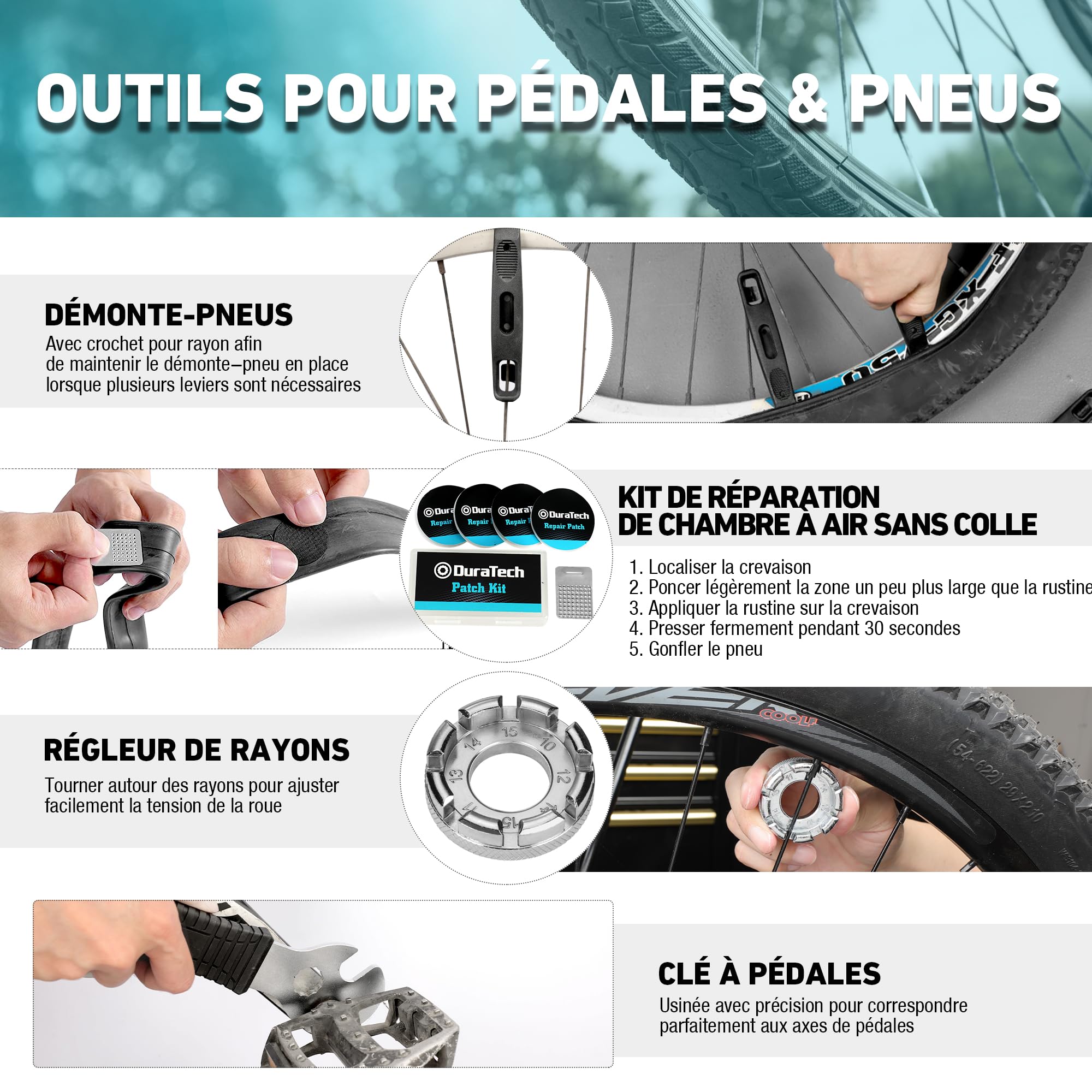DURATECH Kit d'Outils de Réparation pour Vélo 41 pièces avec Mallette